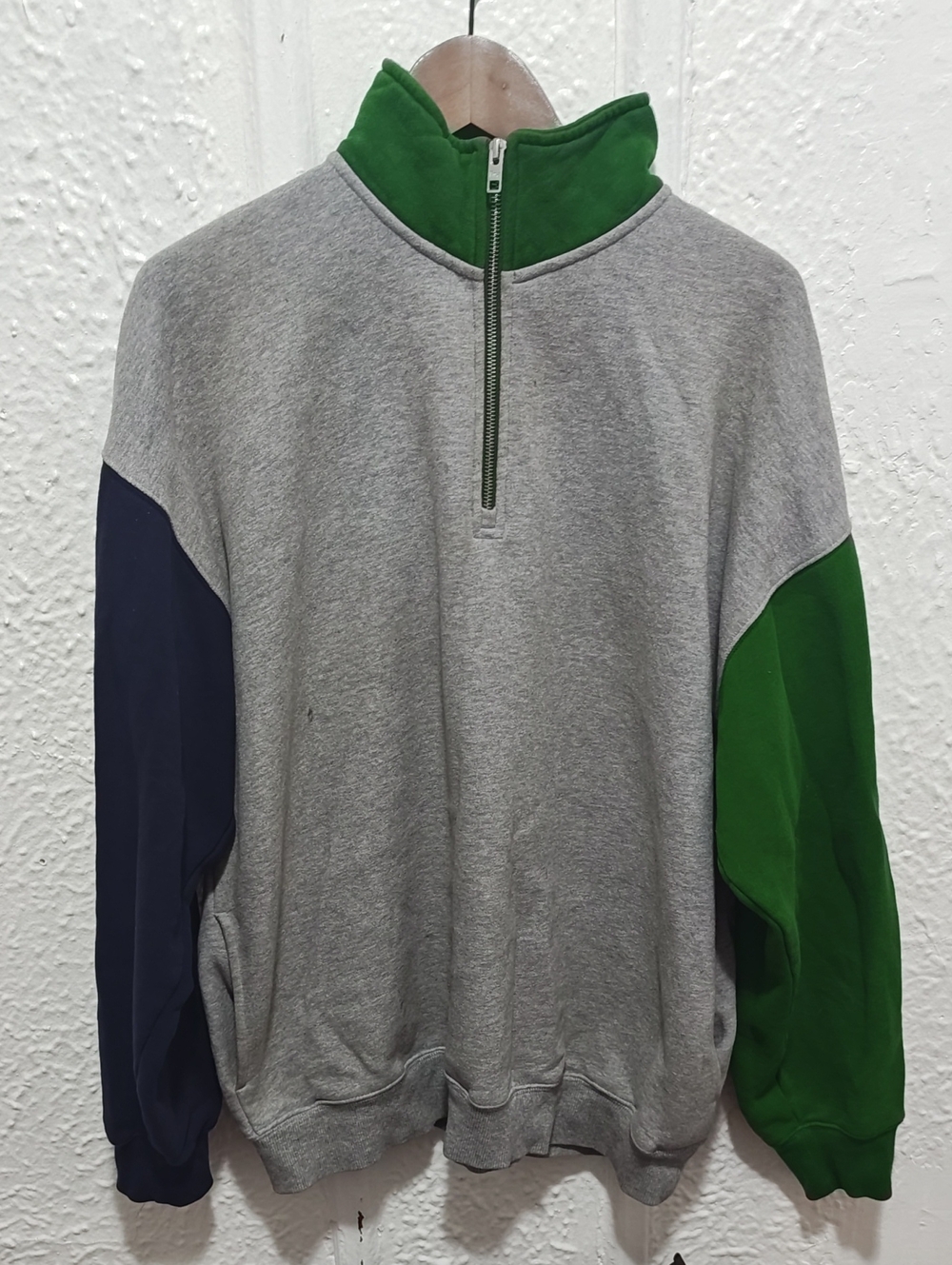 TNA Two-Tone Zip Sweatshirt in Grey, Green & Navy